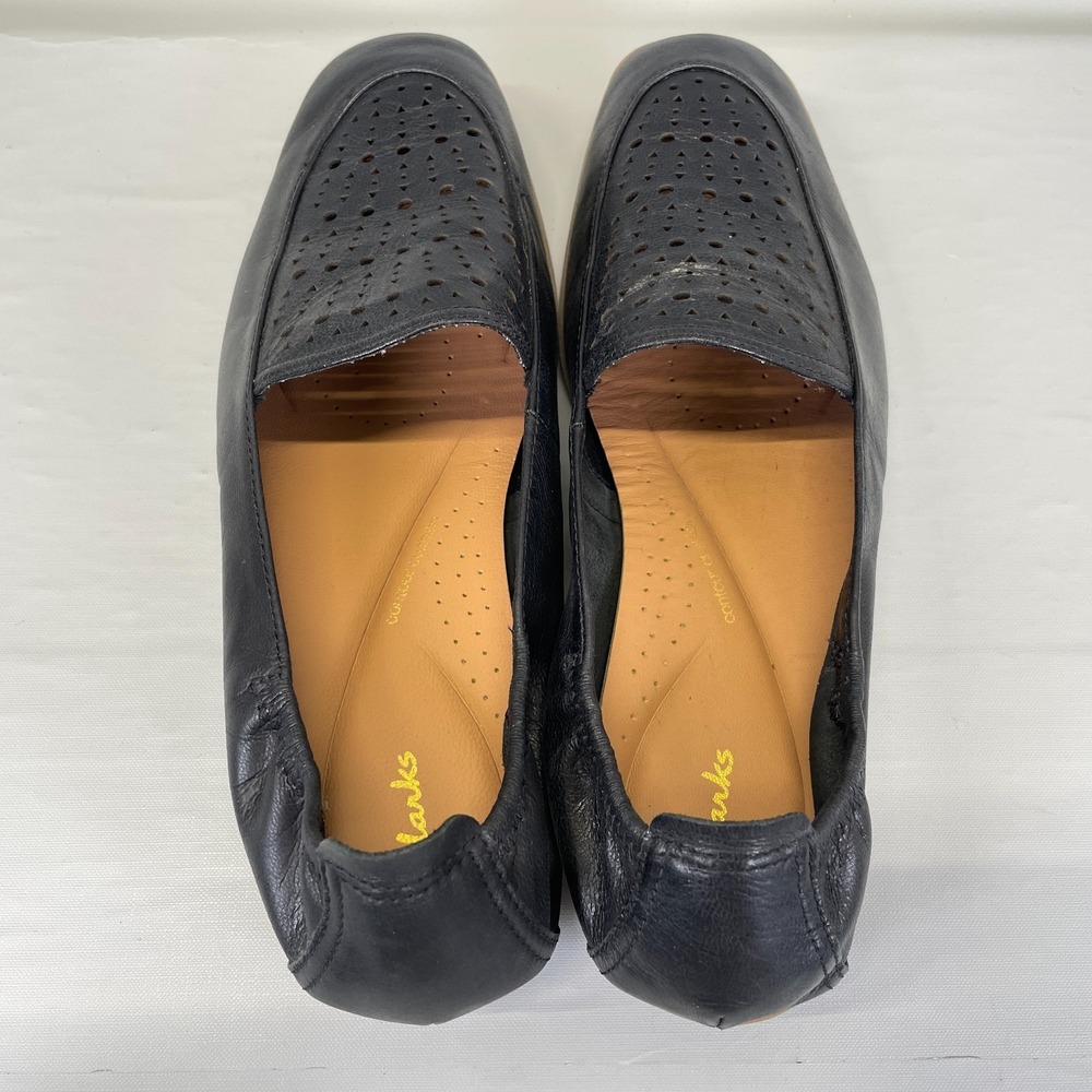 Clarks Sarafyna Sky Loafers Womens Size 8.5 Wide Black Leather Perforated Shoes - Picture 6 of 10